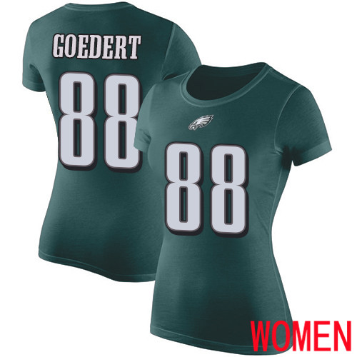 Women Philadelphia Eagles #88 Dallas Goedert Green Rush Pride Name and Number NFL T Shirt
